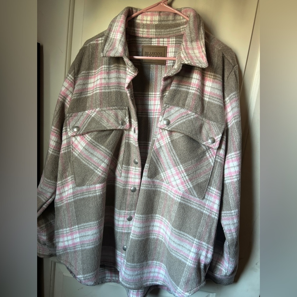 Pink Blank NYC Plaid Flannel Boxy Shacket Jacket